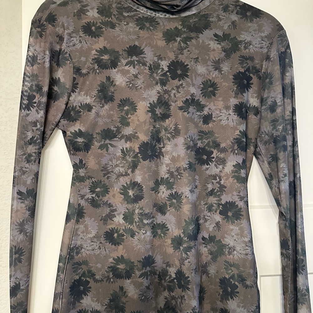 Floral Patterned Long Sleeve Mesh. Never worn. Great under a blazer.